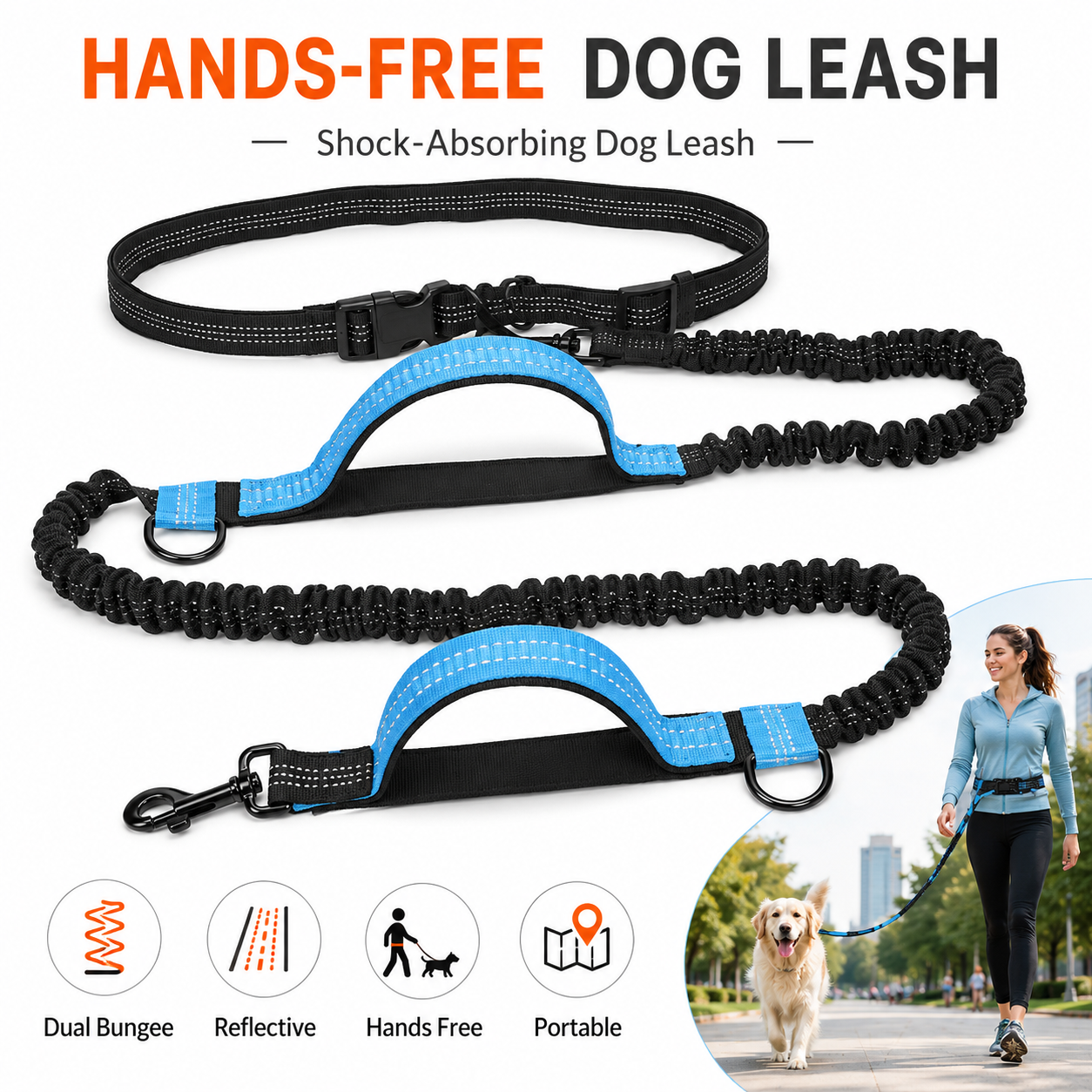 Running Belt Waist - Hands Free Dog Leash Double Bungee
