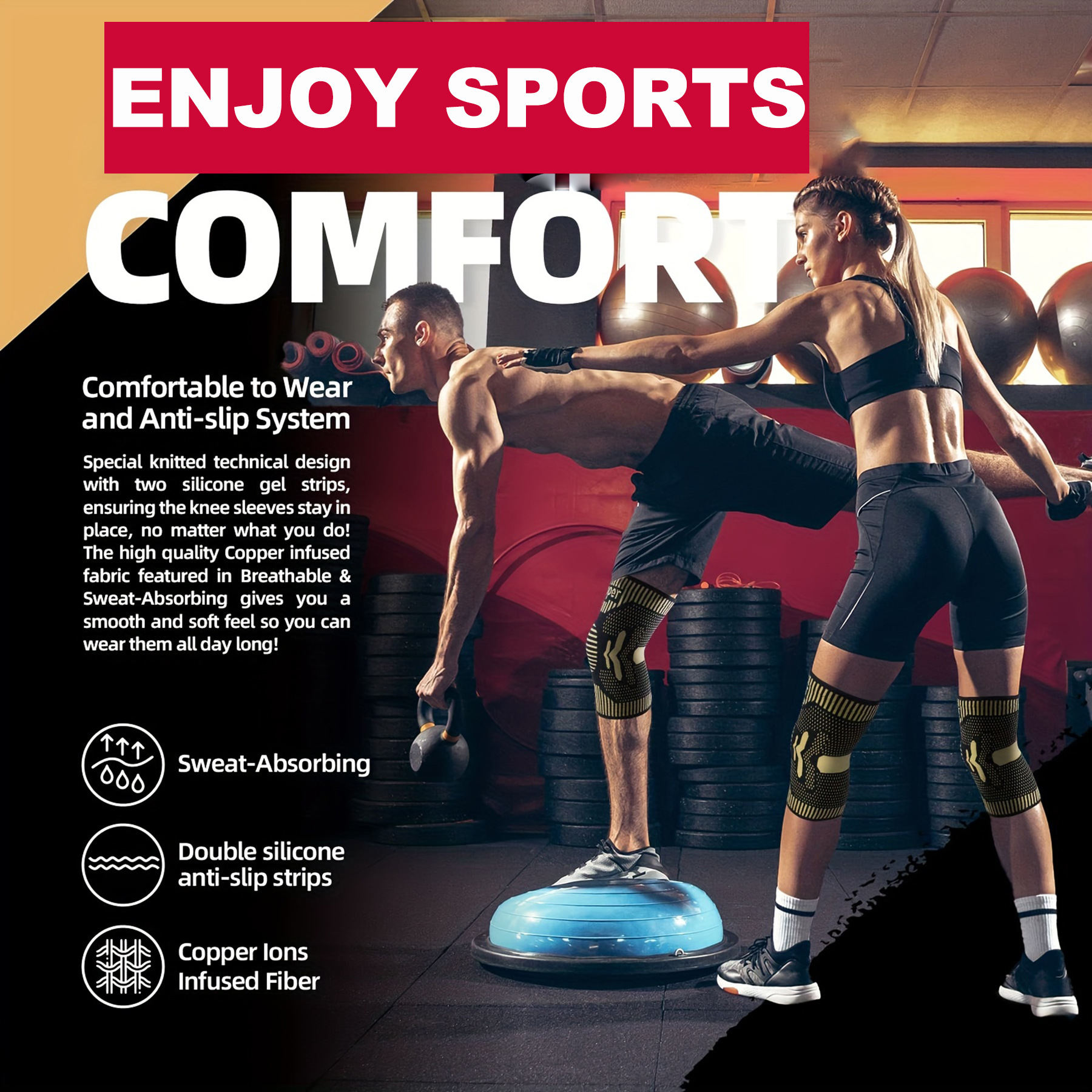 Running Gear Knee - Copper ion sports knee pads, silicone