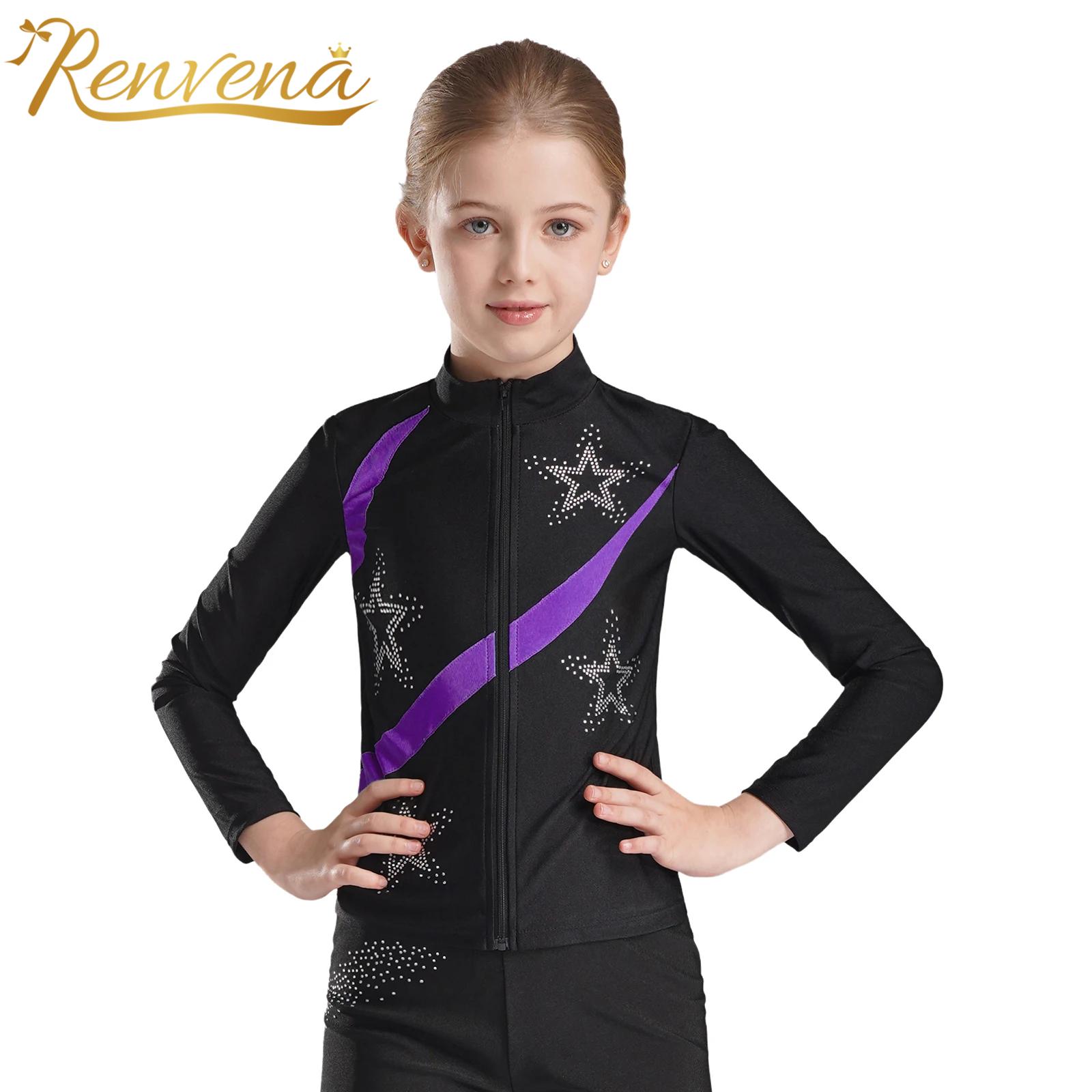 Running Gear For Kids - Kids Girls Gymnastics Jacket Shiny Rhinestone