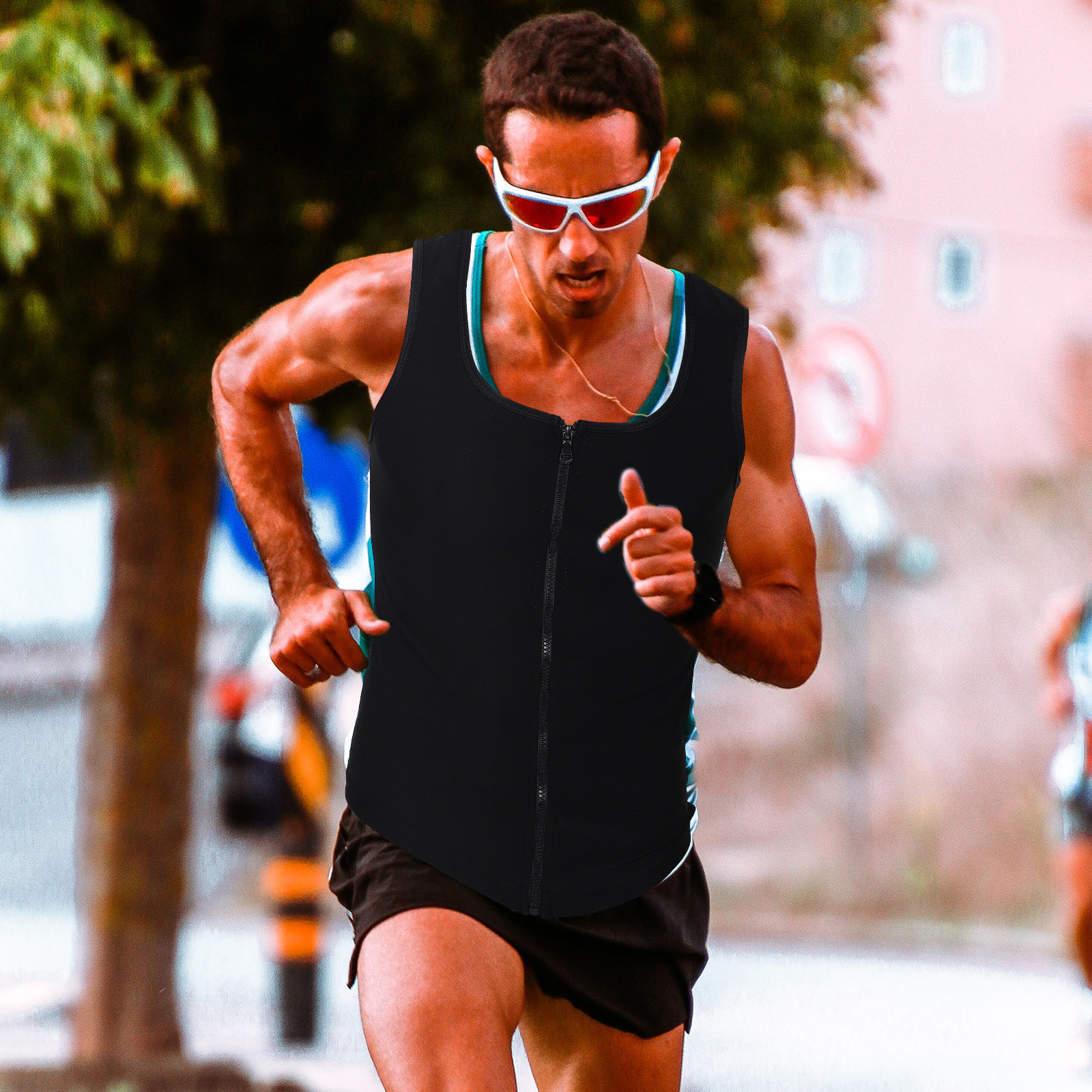 Mens Zip Up Sweat Vest Workout - Running Gear Tank ulasan dan harga