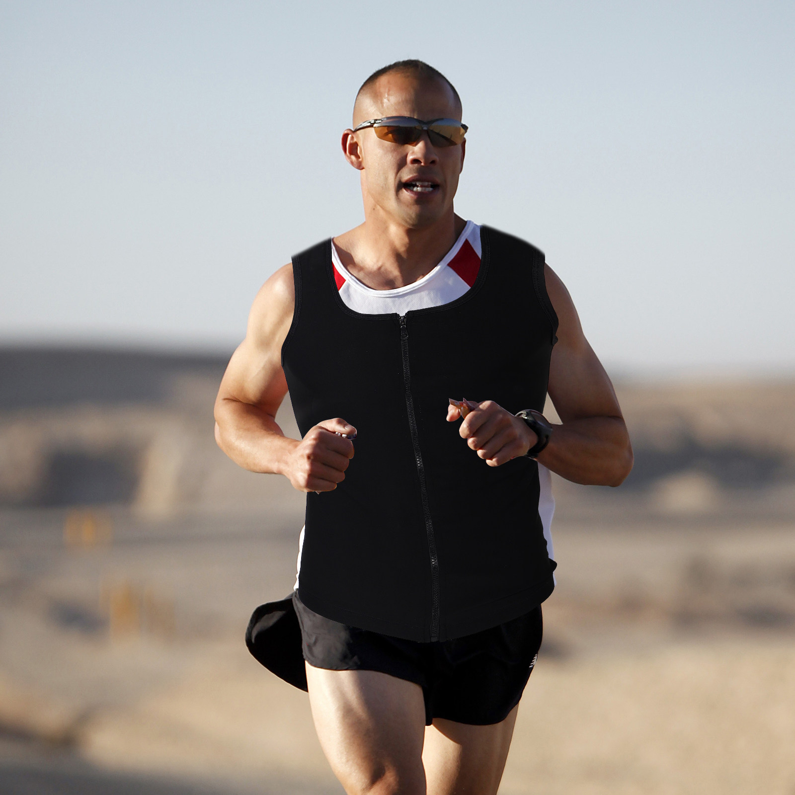 Mens Zip Up Sweat Vest Workout - Running Gear Tank ulasan dan harga
